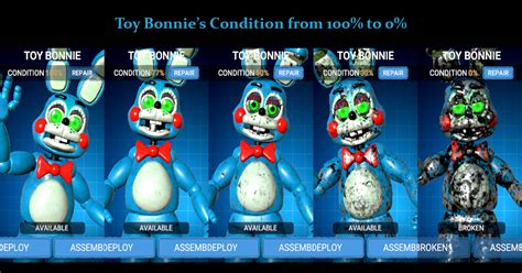 Toy Bonnies Condition In Fnaf Ar From 100 To 0 Rfivenightsatfreddys