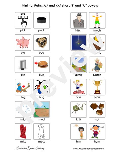 Minimal Pairs Short I And U Vowels 3 Pages Speech Therapy Articulation Etsy