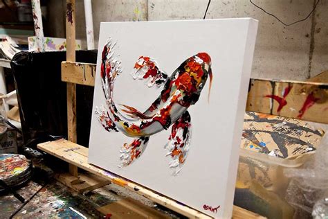 Red Koi Fish Abstract Painting Modern Palette Knife Painting Etsy