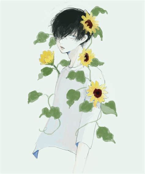 Boy Flower Hair Flow Art Drawing Inspiration Illustration