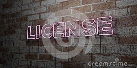 License Glowing Neon Sign On Stonework Wall 3d Rendered Royalty