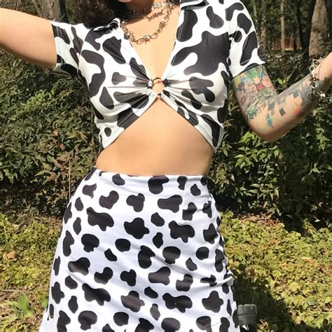 dairy cow print sexy two piece set 2 piece set women two piece outfits crop top