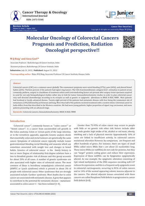 Pdf Cancer Ther Oncol Int J Molecular Oncology Of Colorectal Cancers
