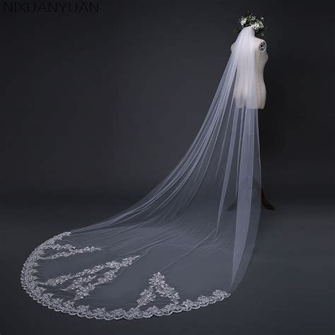 Fashion One Layer 3 Meter Long Bridal Veil 2019 Lace Appliques Vestido