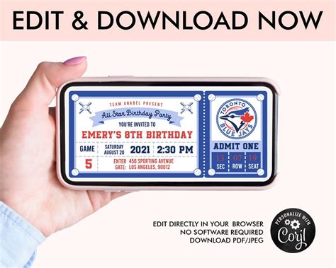 Toronto Blue Jays Birthday Invitation Digital Ticket Etsy