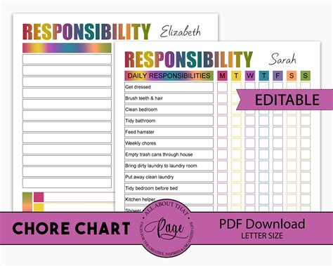 Printable Chore Charts Editable Pdf Etsy Printable Chore Chart Images