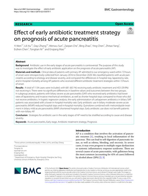 Pdf Effect Of Early Antibiotic Treatment Strategy On Prognosis Of