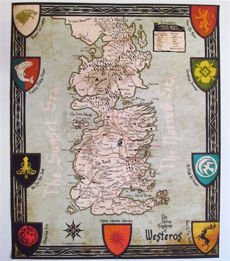 Game Of Thrones Westeros Map Cotton Canvas Map Vintage Map Style