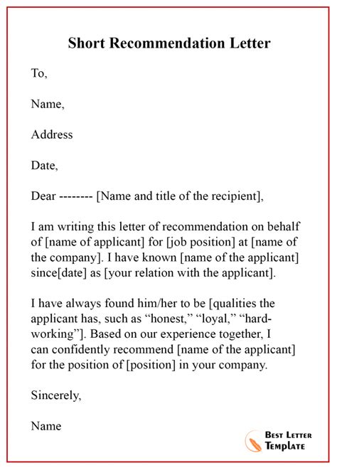 Recommendation Letter Template For Company Collection