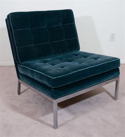 Mid Century Florence Knoll Velvet Slipper Chair Upholstered Rocking