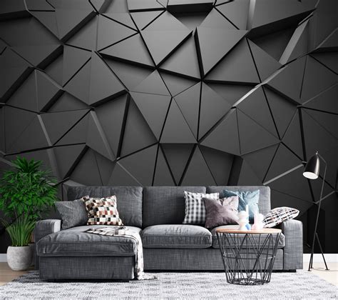 3d Wallpaper Solid Geometric Abstract Gray Triangle Background Etsy