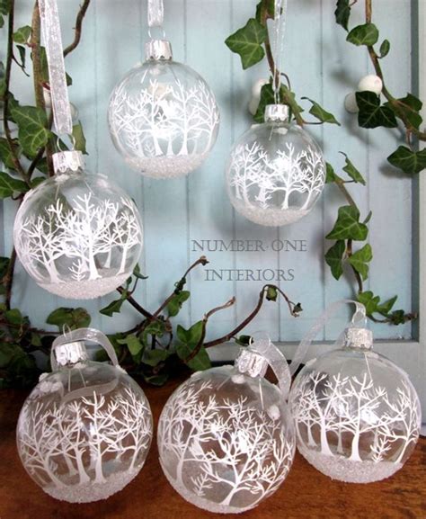 Christmas Glass Baubles With Frosted Trees Glass Bauble Christmas Tree Ornaments Christmas Bulbs