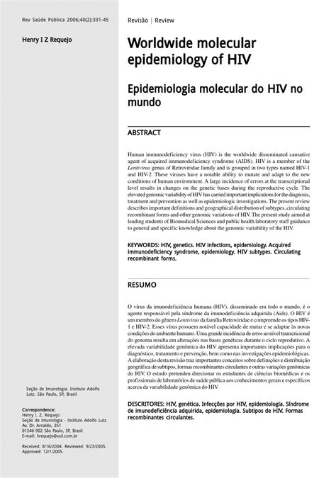 Pdf Worldwide Molecular Epidemiology Of Hiv