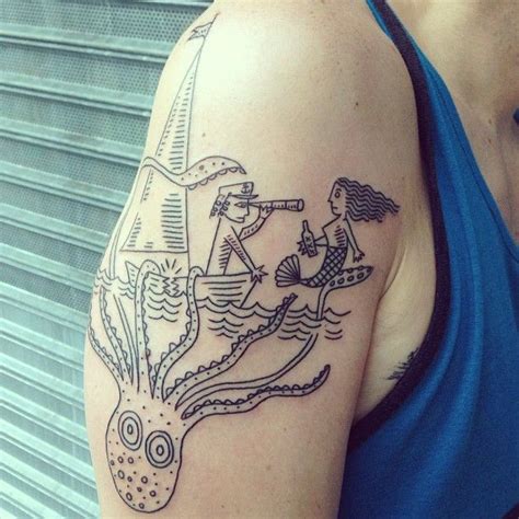 Line Art Tattoo By Duke Riley Tattoomagz › Tattoo Designs Ink