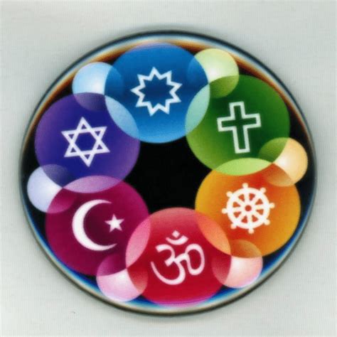 225 Round Pinback Full Color Interfaith Button With Symbols From Six