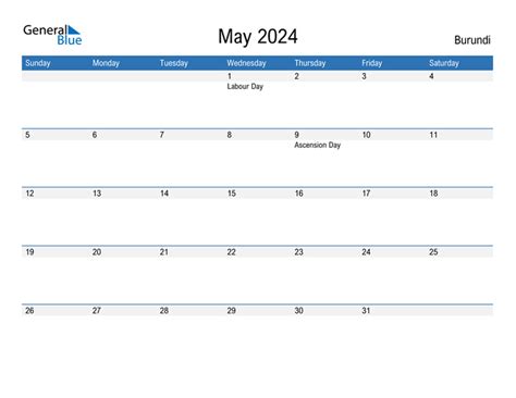 Burundi May 2024 Calendar With Holidays