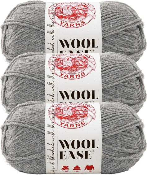 3 Pack Lion Brand Yarn Wool Ease Yarn Grey Heather