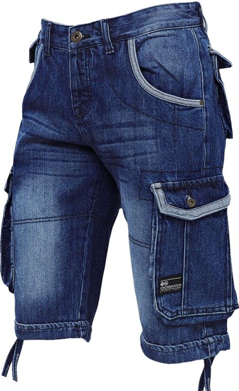 Crosshatch Denim Shorts Crosshatch Mens Designer Cargo Knee Length Regular Fit Denim Jean Shorts