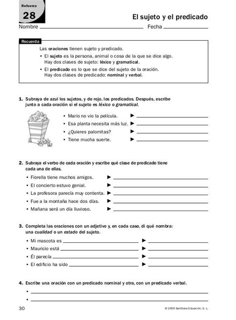 Teoria Sujeto Y Predicado Primaria Spanish Language Home Schooling