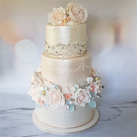 Beautiful Wedding Cake Pretty Pastels And Peaches Topped Off With