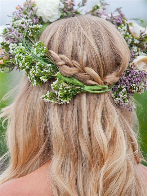 15 Half Up Wedding Hairstyles With Braids Flower Crown Hairstyle