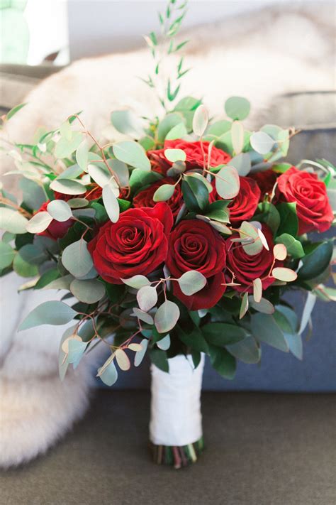 Gorgeous Bridal Bouquet With Red Roses And Eucalyptus Contact Marion