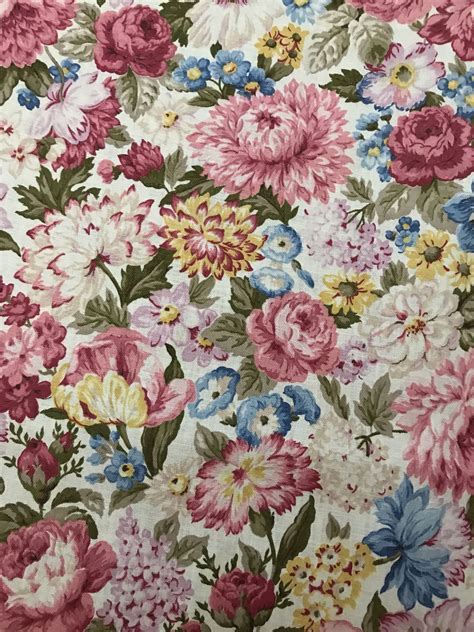 Vintage Waverly Bonded Spring Floral Cotton Fabric Remnant 3 Yards By
