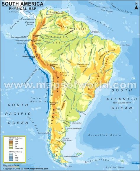 South America Physical Map With Major Cities And Rivers