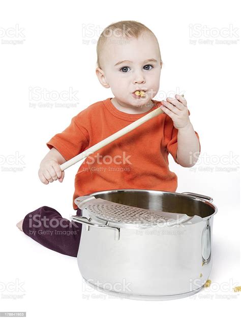 Baby With Big Cooking Pot Stock Photo Download Image Now 12 17