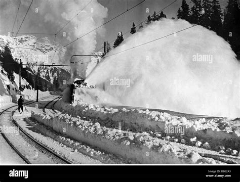 Disasters Avalanches Cleaning Work At Bernina Railway With A Snow