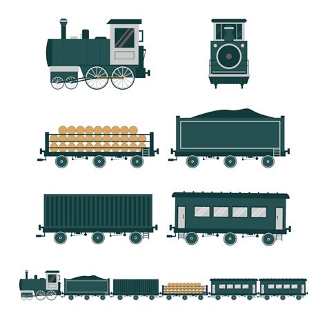 Old Train Flat Style Set Of Flat Vintage Train Transportation Icons