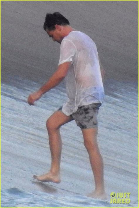 Leonardo Dicaprio Gets His White T Shirt Soaking Wet In The Ocean