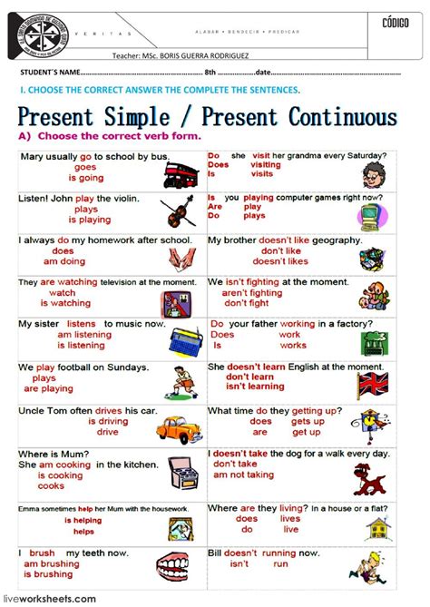 Present Simple And Continuous Exercises Pdf With Answers Exercise Poster