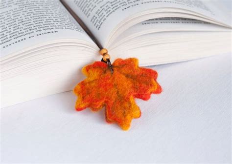 Needle Felted Wool Fall Autumn Orange Leaf Bookmark By Ligakandele