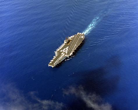 An Aerial Port Bow View Of The Aircraft Carrier Uss Constellation Cv