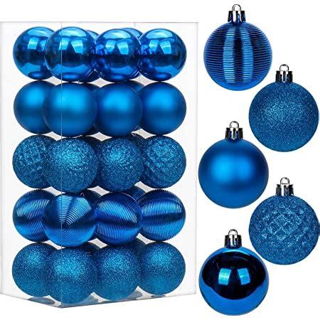 Pcs Christmas Baubles Xmas Ball Ornaments With Strings Mm Blue Shatterproof Plastic