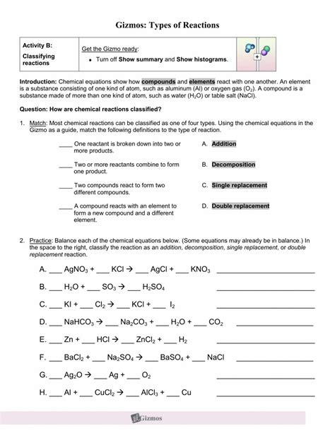 Balancing equations gizmo answer key pdf. New Balancing Chemical Equations Worksheet Answers ...