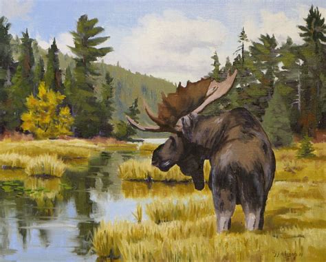 Wildlife Oil Paintings Northern Bull Moose By John J Moose