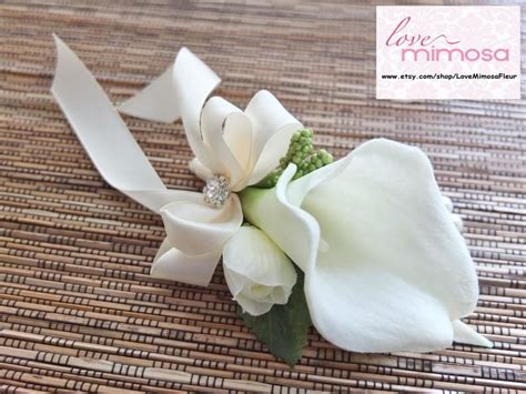 Wrist Corsage Ivory Calla Lily And Ivory Ribbon Bridesmaid Etsy In