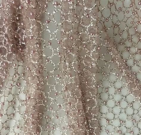 100 150cm Nude Pearl Beaded Hot Stamping Sequins Mesh Fabric For