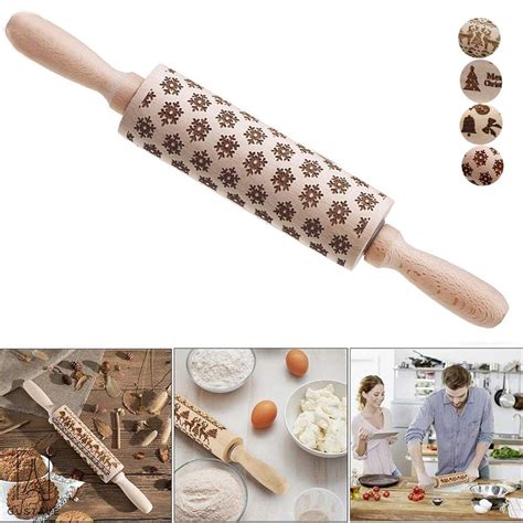 Gustavedesign 3d Christmas Wooden Rolling Pin Embossing Roller Pins
