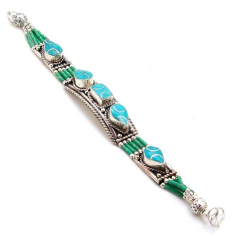 Tibetan Turquoise Gemstone Handmade Ethnic Jewelry Nepali Bracelet