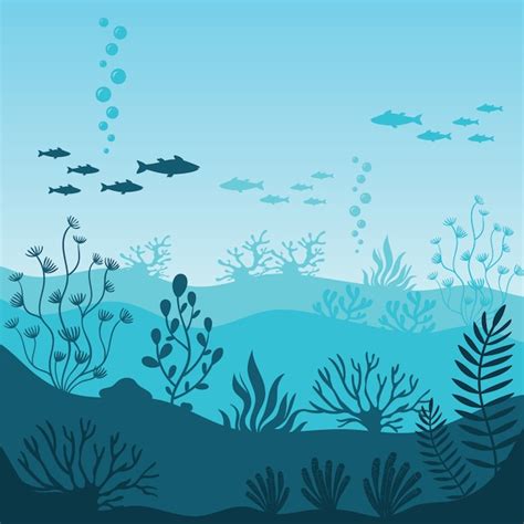 Marine Underwater Life Silhouette Of Coral Reef Premium Vector