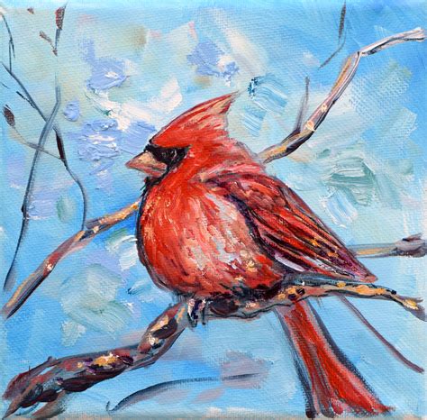Cardinal Painting Bird Original Art Winter Artwork Oil Etsy