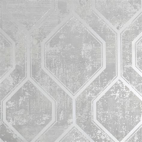 Superfresco Colours Armature Geometric Grey And Silver Wallpaper Wilko