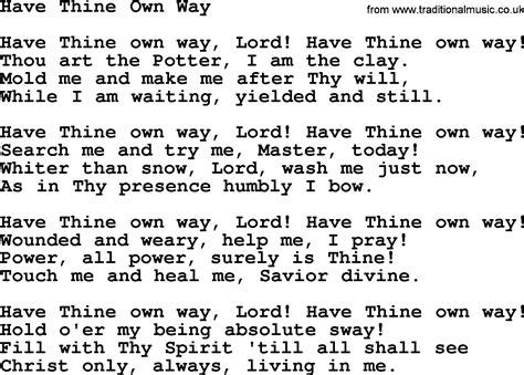 Baptist Hymnal Christian Song Have Thine Own Way Lyrics With Pdf For