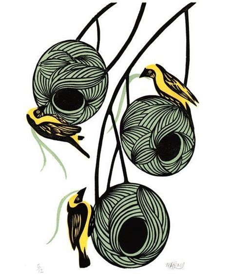 Weaver Birds Nest Original Linocut By Fiveinthemorninglino On Bird Of