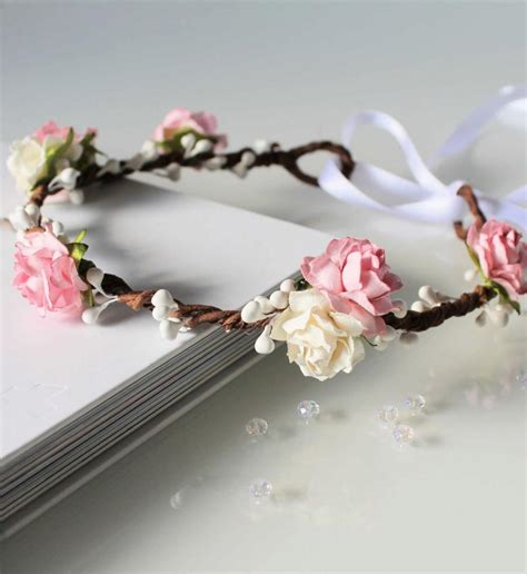 Pink Floral Crown Pale Pink And White Rose Flower Crown Flower Girl