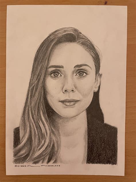 Pencil Portrait Of Elizabeth Olsen On A5 Rdrawing