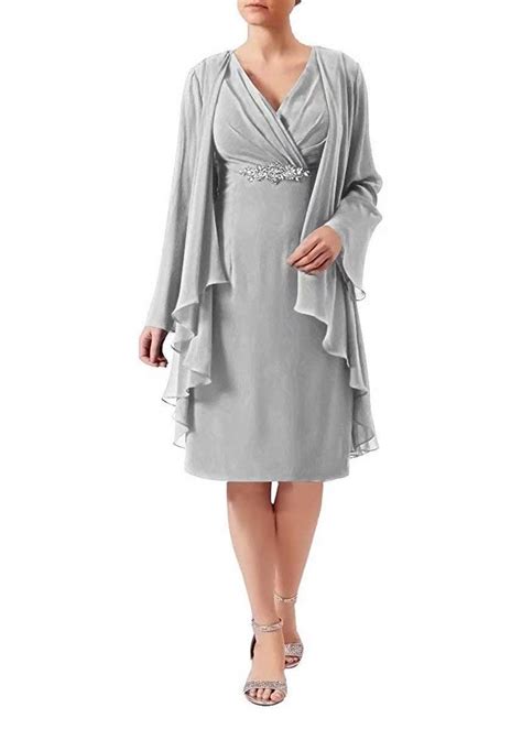Womens Knee Length Long Sleeves Mother Of Bride Dress With Jacket